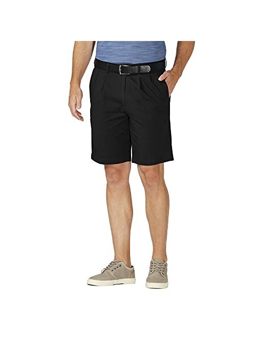 Haggar Men's Cool 18 Pro Straight Fit Pleat Front 4-Way Stretch Expandable Waist Short with Big & Tall Sizes