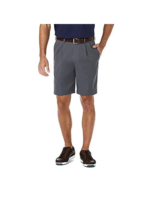 Haggar Men's Cool 18 Pro Straight Fit Pleat Front 4-Way Stretch Expandable Waist Short with Big & Tall Sizes