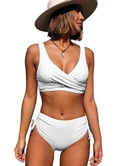 Beachsissi Women's High Waisted Bikini Twist Front Tie Back 2 Piece Swimsuits