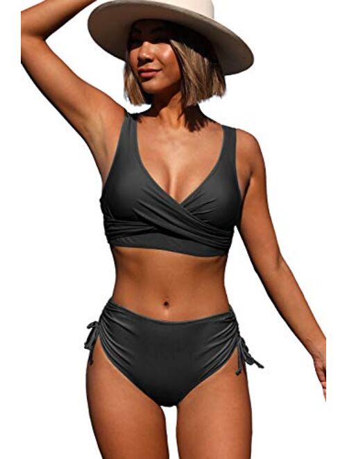 Beachsissi Women's High Waisted Bikini Twist Front Tie Back 2 Piece Swimsuits