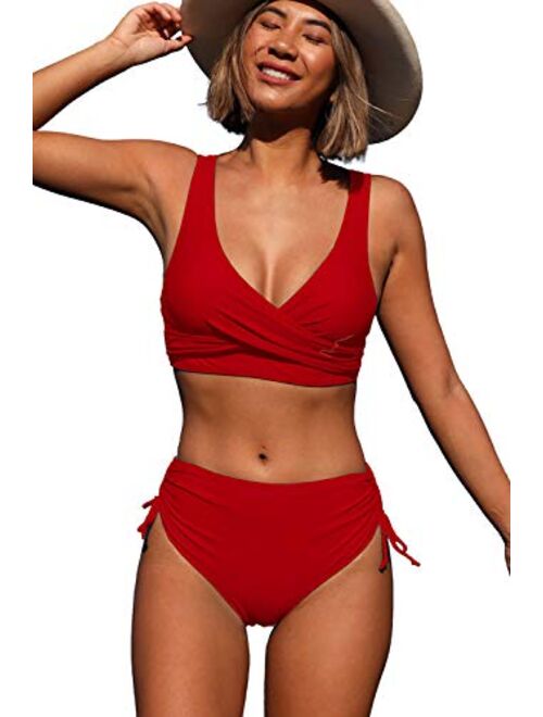 Beachsissi Women's High Waisted Bikini Twist Front Tie Back 2 Piece Swimsuits