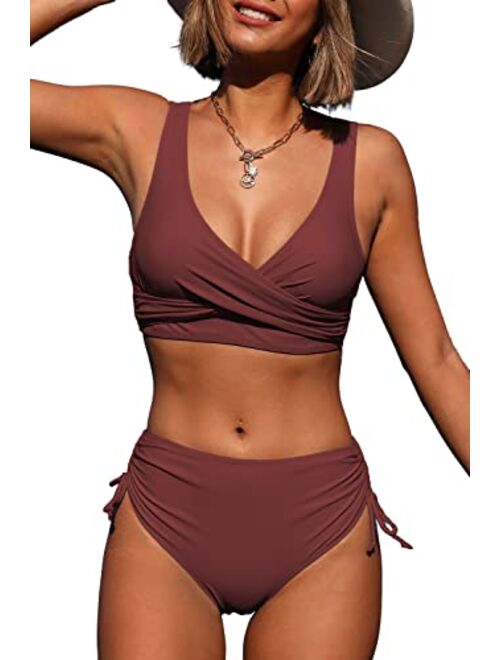 Beachsissi Women's High Waisted Bikini Twist Front Tie Back 2 Piece Swimsuits