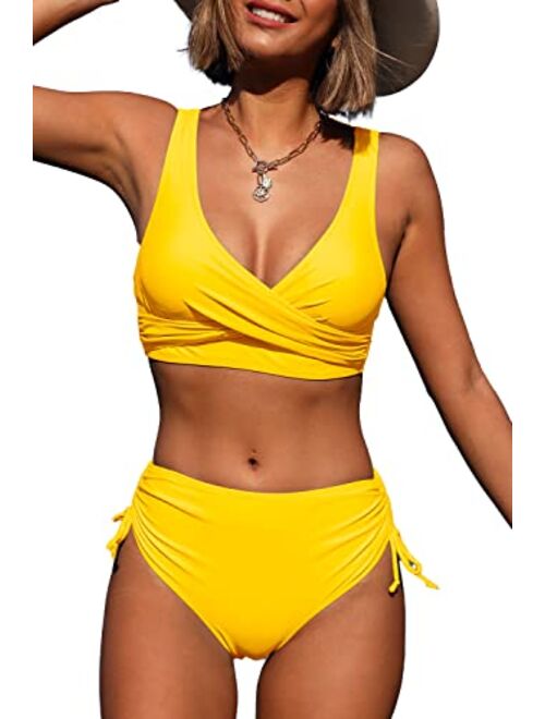 Beachsissi Women's High Waisted Bikini Twist Front Tie Back 2 Piece Swimsuits