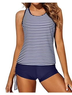 Yonique 3 Piece Tankini Swimsuits for Women Swim Tank Top Bathing Suits with Boy Shorts and Bra Athletic Swimwear