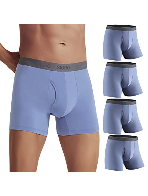 SIORO Men's 4 Pack Micro Modal Trunks with Ball Pouch, Ultra Soft Everyday Boxer Briefs,S-XL