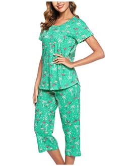 ENJOYNIGHT Women's Sleepwear Tops with Capri Pants Pajama Sets