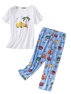 ENJOYNIGHT Women's Sleepwear Tops with Capri Pants Pajama Sets