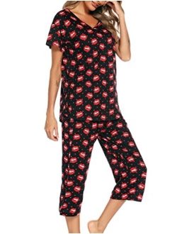 ENJOYNIGHT Women's Sleepwear Tops with Capri Pants Pajama Sets