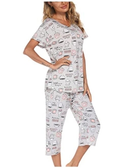 ENJOYNIGHT Women's Sleepwear Tops with Capri Pants Pajama Sets