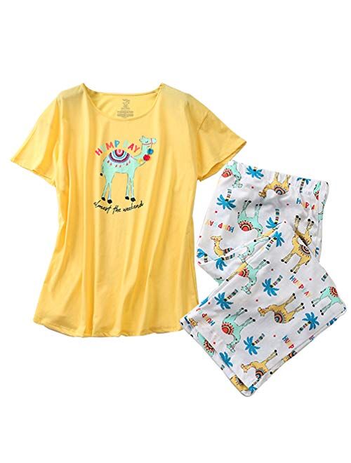 ENJOYNIGHT Women's Sleepwear Tops with Capri Pants Pajama Sets