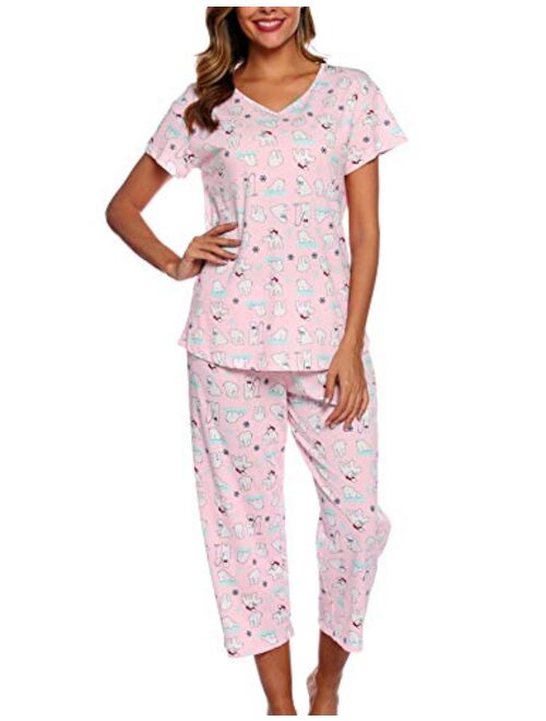 ENJOYNIGHT Women's Sleepwear Tops with Capri Pants Pajama Sets