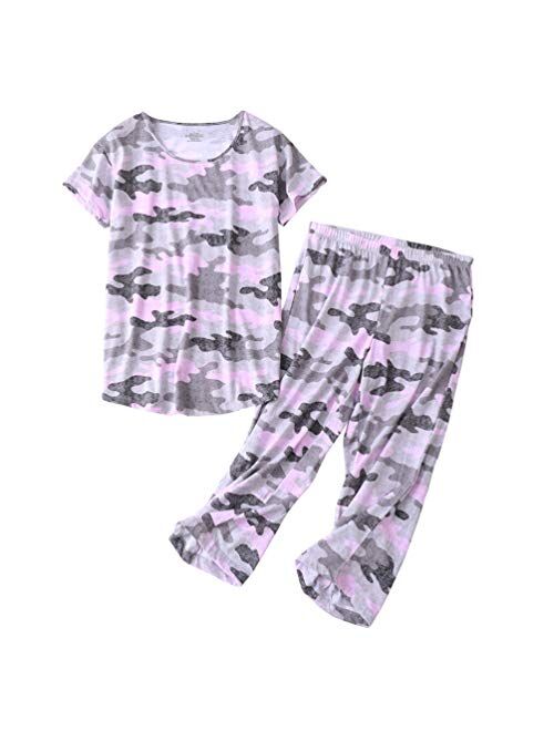 ENJOYNIGHT Women's Sleepwear Tops with Capri Pants Pajama Sets