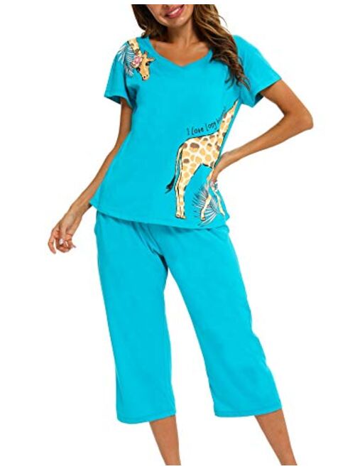 ENJOYNIGHT Women's Sleepwear Tops with Capri Pants Pajama Sets