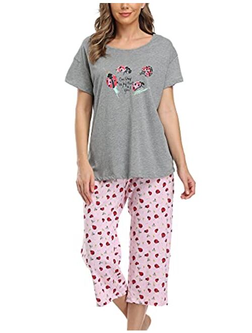 ENJOYNIGHT Women's Sleepwear Tops with Capri Pants Pajama Sets