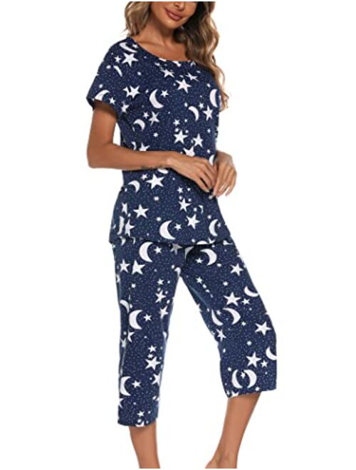 ENJOYNIGHT Women's Sleepwear Tops with Capri Pants Pajama Sets