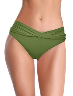 Women's Cheeky Swimsuit Twist Front Bikini Bottoms Ruched Swim Bottoms