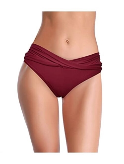 Women's Cheeky Swimsuit Twist Front Bikini Bottoms Ruched Swim Bottoms