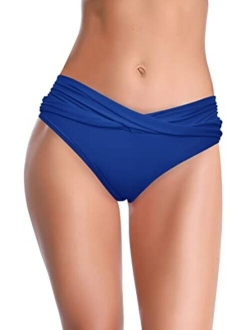 Women's Cheeky Swimsuit Twist Front Bikini Bottoms Ruched Swim Bottoms