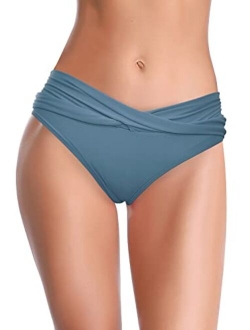 Women's Cheeky Swimsuit Twist Front Bikini Bottoms Ruched Swim Bottoms