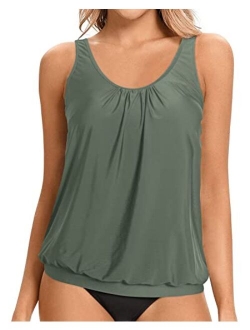 Yonique Womens Blouson Tankini Top No Bottom Loose Fit Swim Top Modest Tank Top