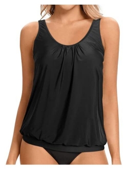 Yonique Womens Blouson Tankini Top No Bottom Loose Fit Swim Top Modest Tank Top