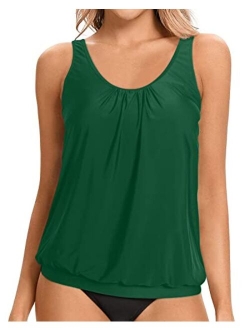 Yonique Womens Blouson Tankini Top No Bottom Loose Fit Swim Top Modest Tank Top