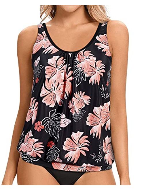 Yonique Womens Blouson Tankini Top No Bottom Loose Fit Swim Top Modest Tank Top