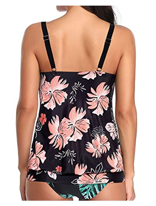 Yonique Womens Blouson Tankini Top No Bottom Loose Fit Swim Top Modest Tank Top