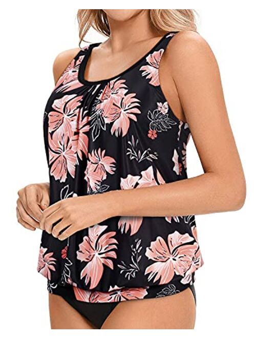 Yonique Womens Blouson Tankini Top No Bottom Loose Fit Swim Top Modest Tank Top