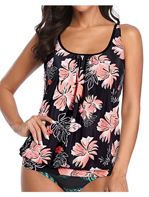 Yonique Womens Blouson Tankini Top No Bottom Loose Fit Swim Top Modest Tank Top