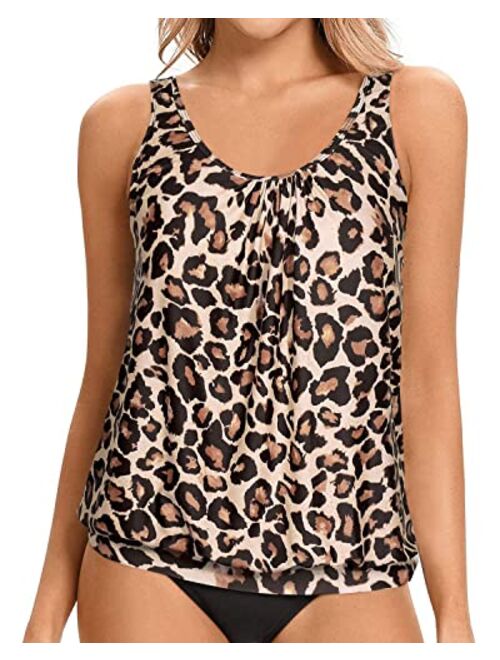 Yonique Womens Blouson Tankini Top No Bottom Loose Fit Swim Top Modest Tank Top