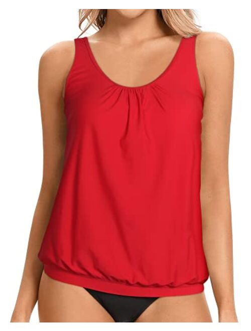 Yonique Womens Blouson Tankini Top No Bottom Loose Fit Swim Top Modest Tank Top