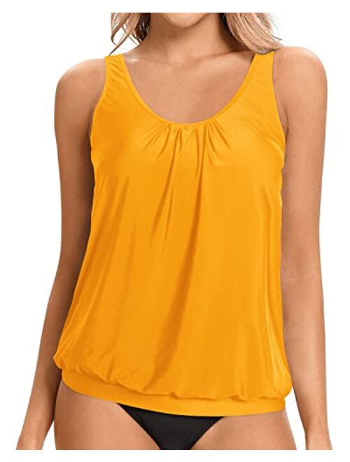 Yonique Womens Blouson Tankini Top No Bottom Loose Fit Swim Top Modest Tank Top