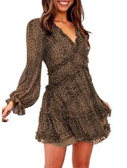 Happy Sailed Women Long Sleeve Ruffle Layer Backless Swing Mini Dress S-XL