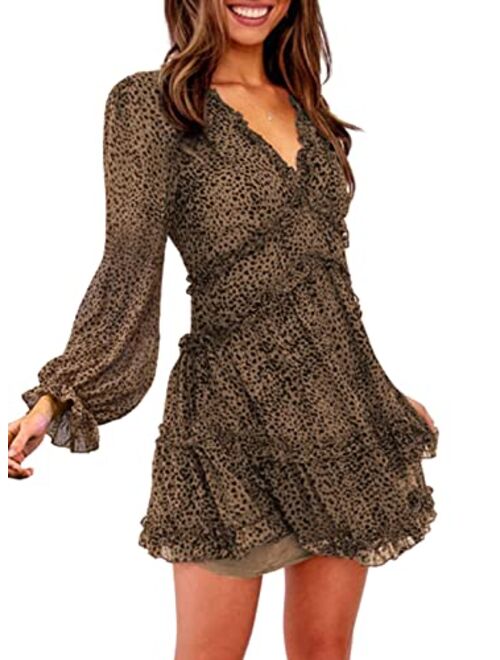 Happy Sailed Women Long Sleeve Ruffle Layer Backless Swing Mini Dress S-XL