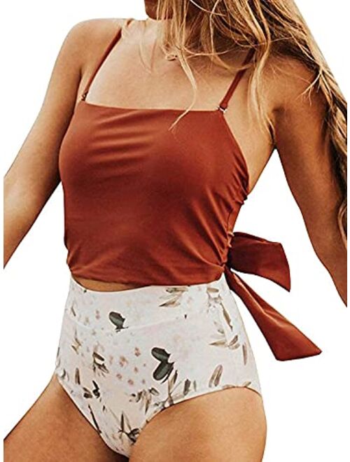 Avanova Women's Halter Ruffle High Waisted Bikini Two Piece Swimsuits Bathing Suits