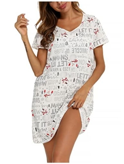 ENJOYNIGHT Women's Sleepwear Cotton Sleep Tee Short Sleeves Print Sleepshirt