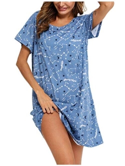 ENJOYNIGHT Women's Sleepwear Cotton Sleep Tee Short Sleeves Print Sleepshirt