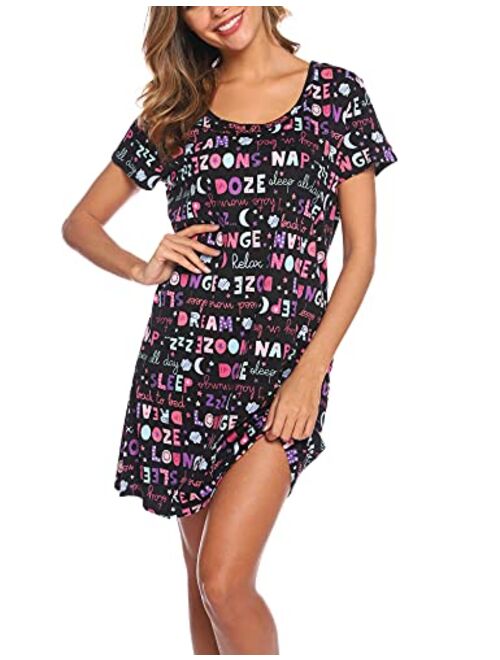 ENJOYNIGHT Women's Sleepwear Cotton Sleep Tee Short Sleeves Print Sleepshirt