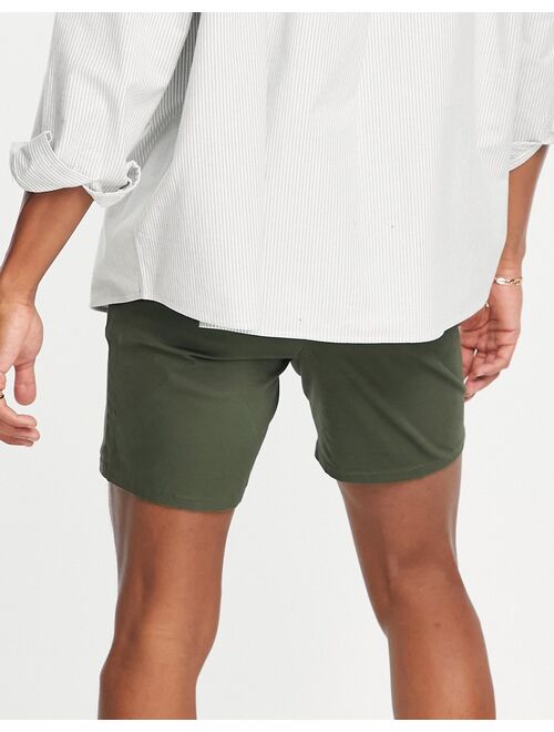 ASOS DESIGN 2 pack slim chino shorts in dark khaki and black save