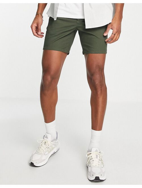 ASOS DESIGN 2 pack slim chino shorts in dark khaki and black save