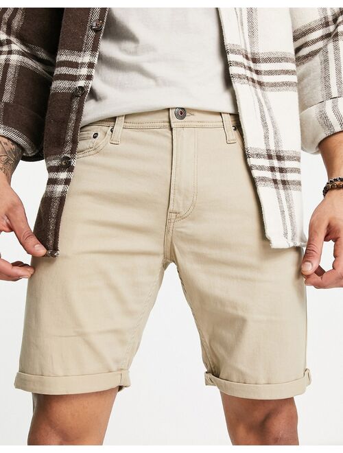 Jack & Jones Intelligence slim fit 5-pocket shorts in beige