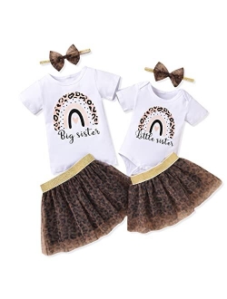 Honykids Big Sister Little Sister Matching Outfits Baby Girl Romper /Toddler Girl T-shirt Tops with Tutu Dress Summer Clothes