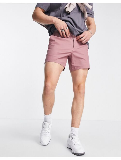 ASOS DESIGN slim chino shorts with elastic waist in pink