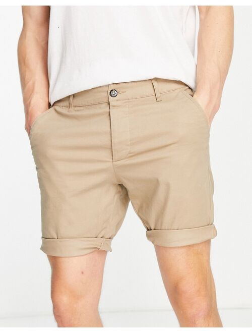 ASOS DESIGN 2 pack skinny chino shorts in stone & navy