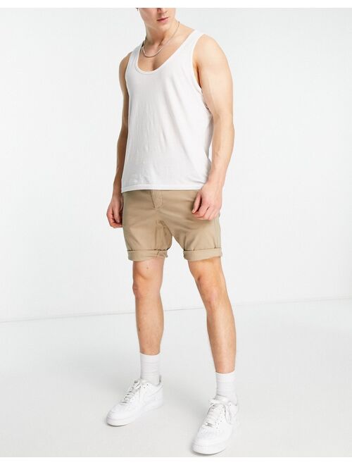 ASOS DESIGN 2 pack skinny chino shorts in stone & navy