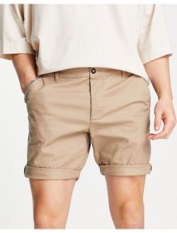 slim chino shorts in stone