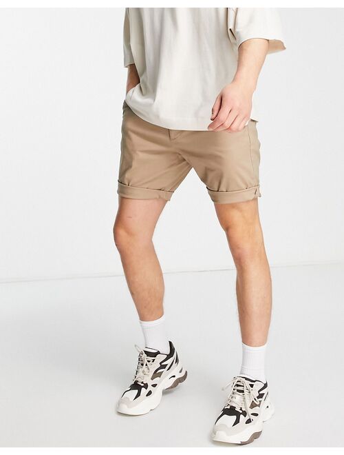 ASOS DESIGN slim chino shorts in stone