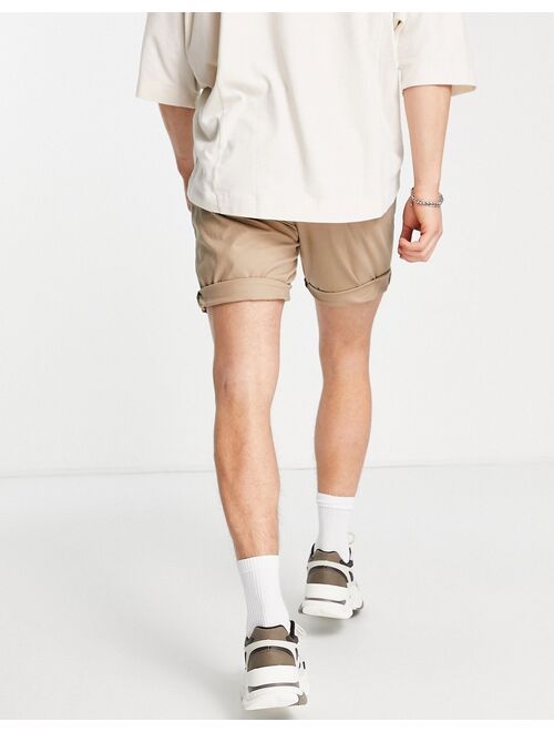 ASOS DESIGN slim chino shorts in stone