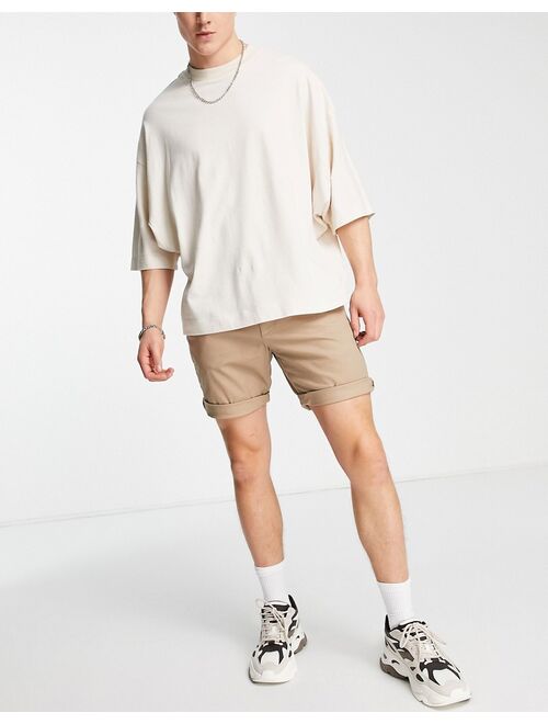 ASOS DESIGN slim chino shorts in stone